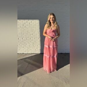 NWT LoveShackFancy Teresa Gown in Candy Pink — romantic strapless maxi Size 6